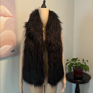 INC International Concepts Black Faux Fur Vest